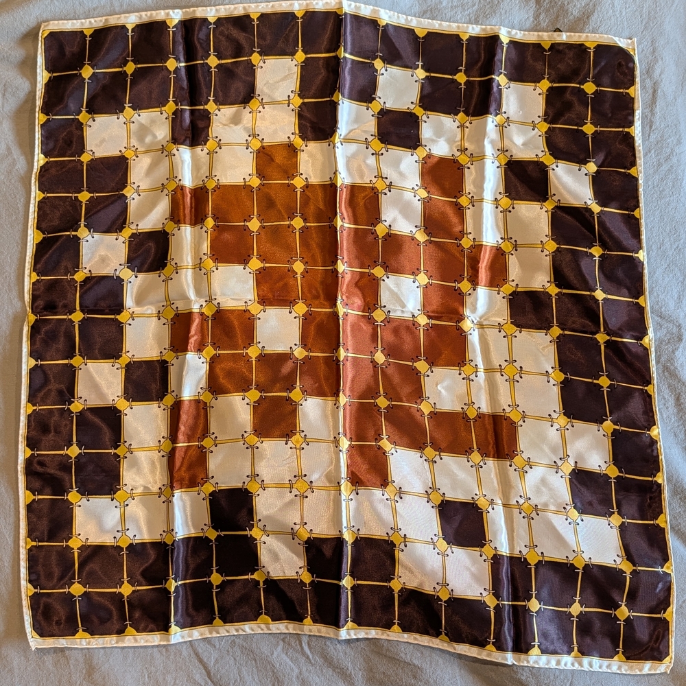 Geometric Silk Scarf in Brown and White